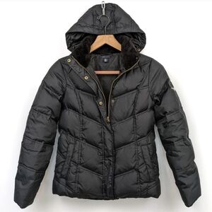 Tommy Hilfiger Puffer Jacket Down Feather Fill Full Zip Detachable Hood Black S